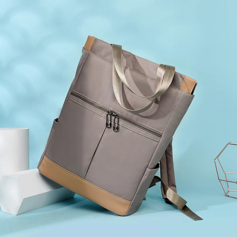 Color Block Oxford Tote Backpack