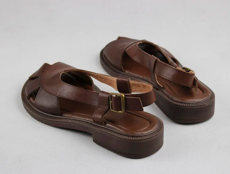 Careaymade-Genuine Leather wide toe big size sandals women's shoes original Handmade single breathable soft sole casual sandals