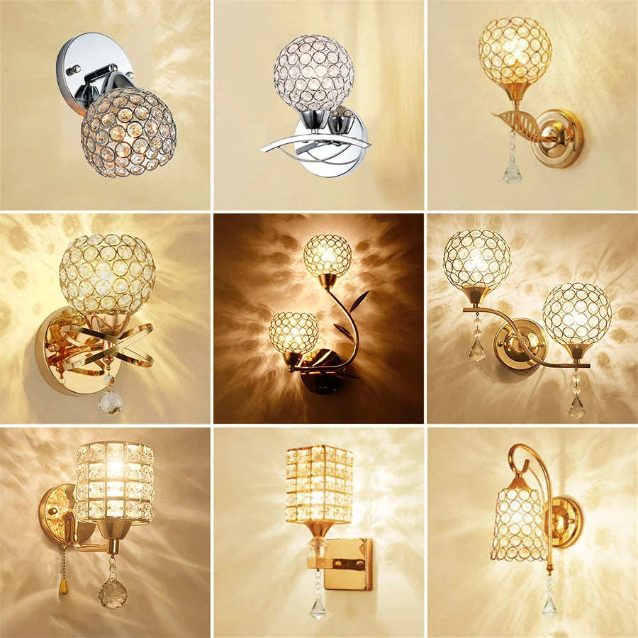 Retro K9 Crystal Wall Sconce – Gold/Silver, 8 Styles