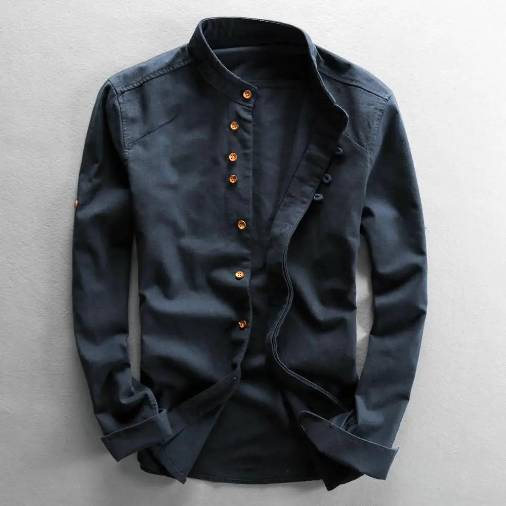 MANDARIN COLLAR LINEN SHIRT - Stand Collar, 4 Colors up to 7XL - Quiet Mornings
