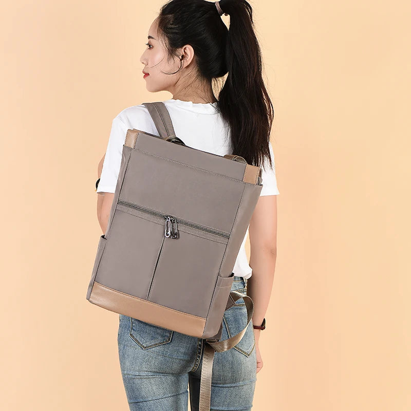 Color Block Oxford Tote Backpack