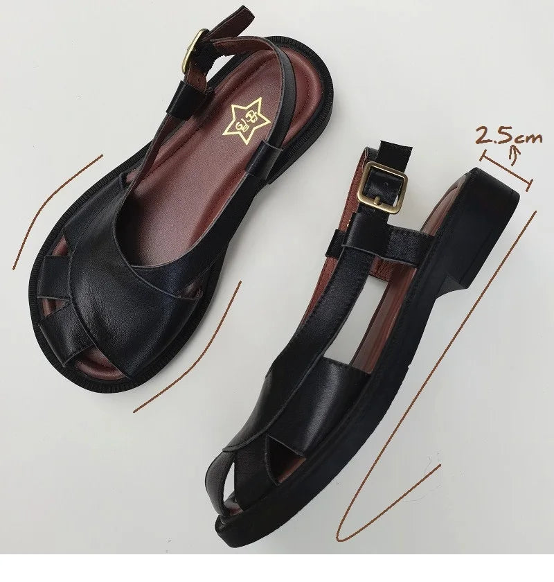 Careaymade-Genuine Leather wide toe big size sandals women's shoes original Handmade single breathable soft sole casual sandals