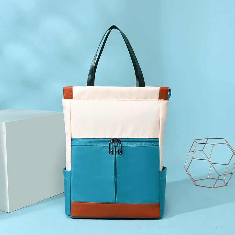 Color Block Oxford Tote Backpack