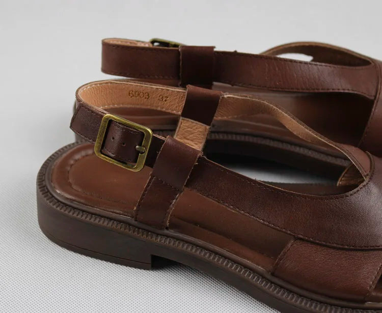 Careaymade-Genuine Leather wide toe big size sandals women's shoes original Handmade single breathable soft sole casual sandals