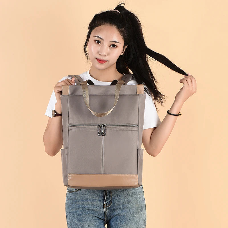 Color Block Oxford Tote Backpack