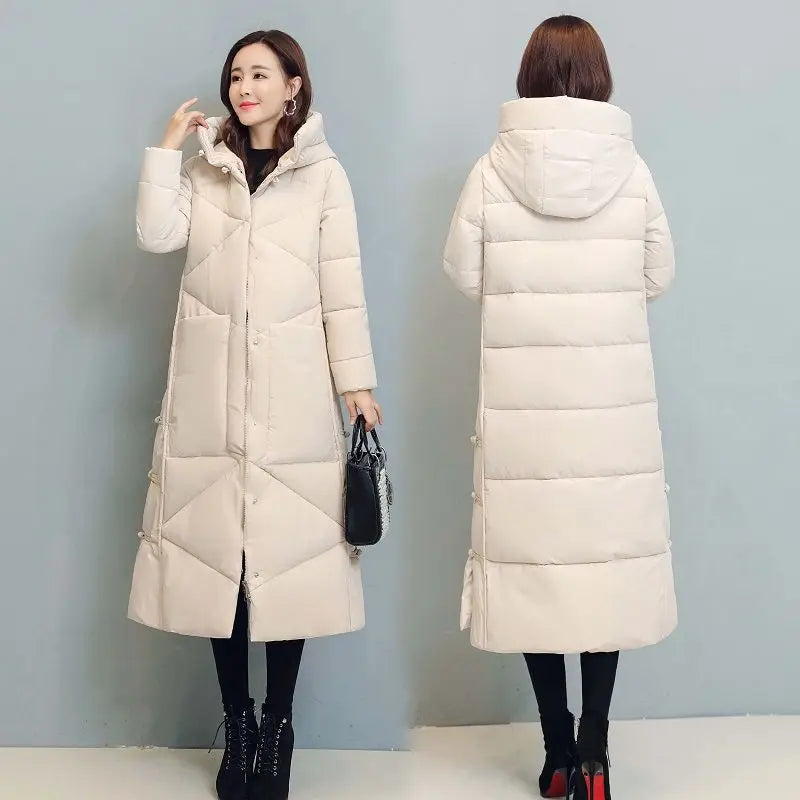 Long Hooded Snow Parka – Thick Padded Windproof Coat
