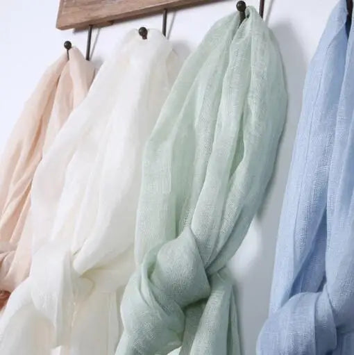 55*180cm Fashion Soft Solid Women's 100% Linen Flax Tassel Scarf Summer Travel Sunscreen Long Shawl Elegant Hijab Women's Foulard