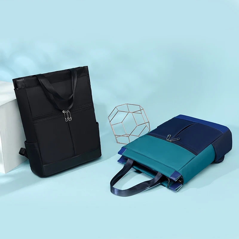 Color Block Oxford Tote Backpack