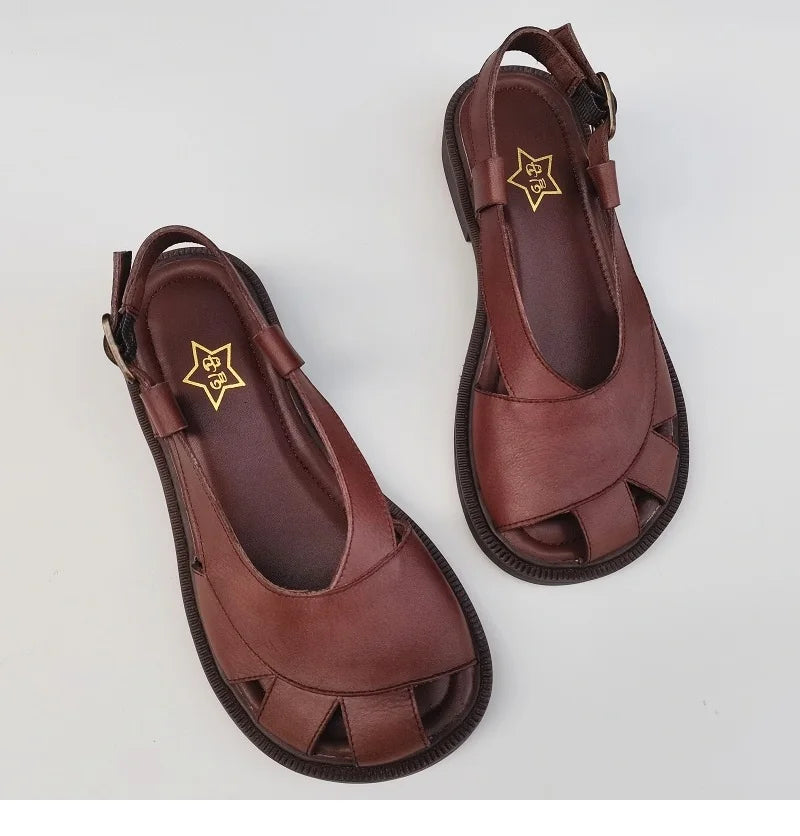 Careaymade-Genuine Leather wide toe big size sandals women's shoes original Handmade single breathable soft sole casual sandals