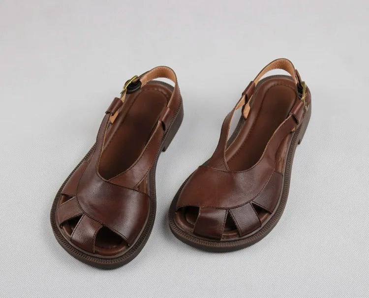 Careaymade-Genuine Leather wide toe big size sandals women's shoes original Handmade single breathable soft sole casual sandals