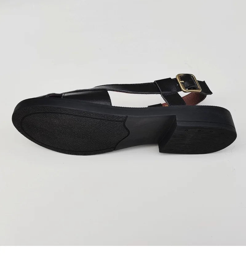 Careaymade-Genuine Leather wide toe big size sandals women's shoes original Handmade single breathable soft sole casual sandals
