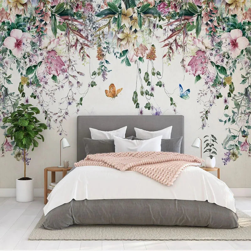 WATERCOLOR VINE MURAL - Custom 3D Wallpaper - Romantic Wall Decor