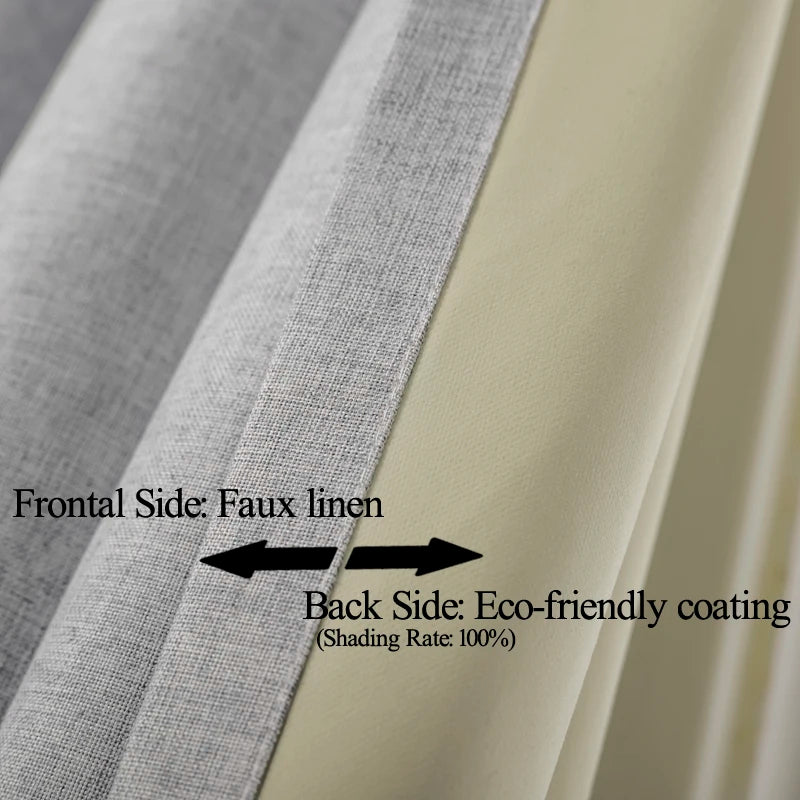 Custom Size 100% Blackout Linen Curtains for Living Room Bedroom Waterproof Thermal Insulated Fabric Modern Curtains