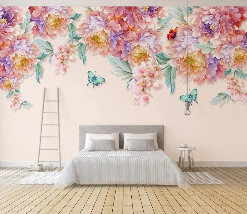 Custom 3D Floral Plant Wall Mural – 10 Designs, 7 Materials