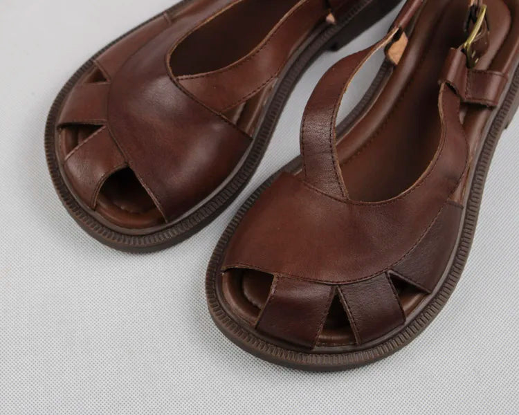 Careaymade-Genuine Leather wide toe big size sandals women's shoes original Handmade single breathable soft sole casual sandals