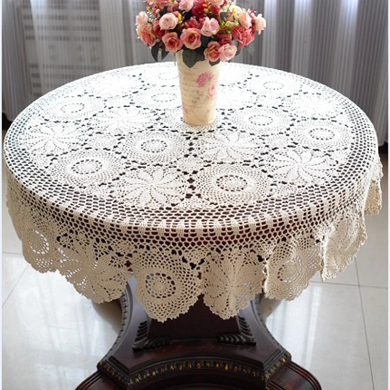 HANDMADE CROCHET TABLECLOTH - 100% Cotton Round Floral Lace - Slow Tables, Beautiful Moments