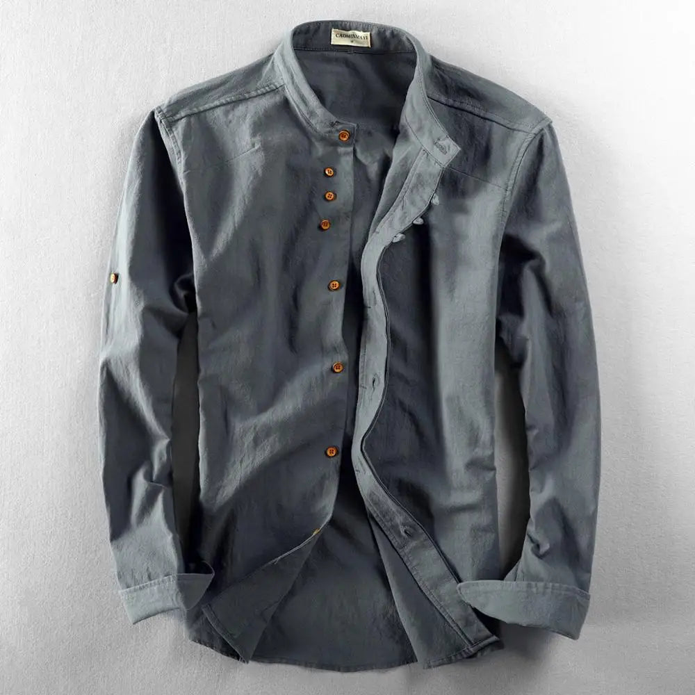 MANDARIN COLLAR LINEN SHIRT - Stand Collar, 4 Colors up to 7XL - Quiet Mornings