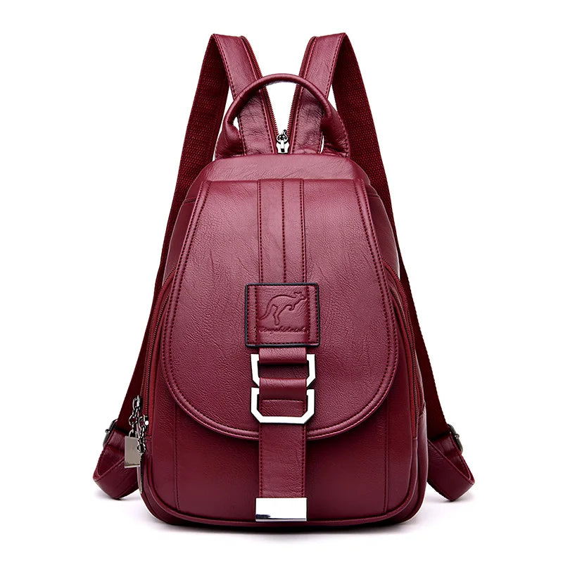 Women's Leather Backpack, Wine Red, Kangaroo, Fashion Backpack