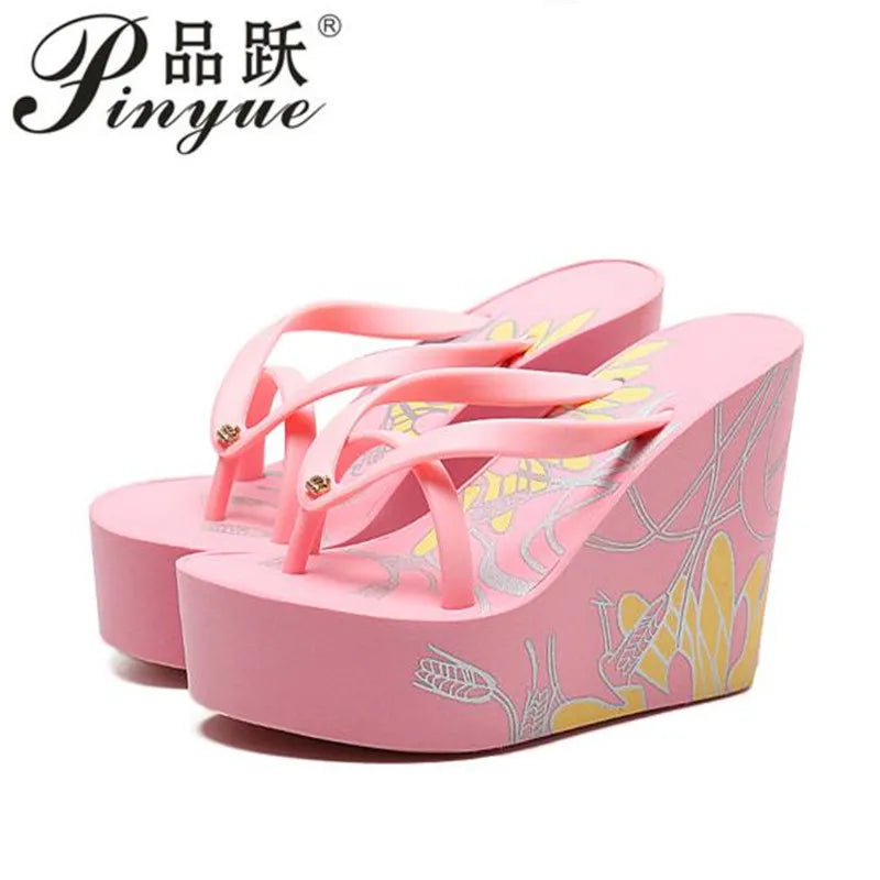 Platform Wedges Sandals Wedges Flip Flops High Heel Sandals Slippers White Beach Sandals Bohemia Flip Flops Pink size 32--43