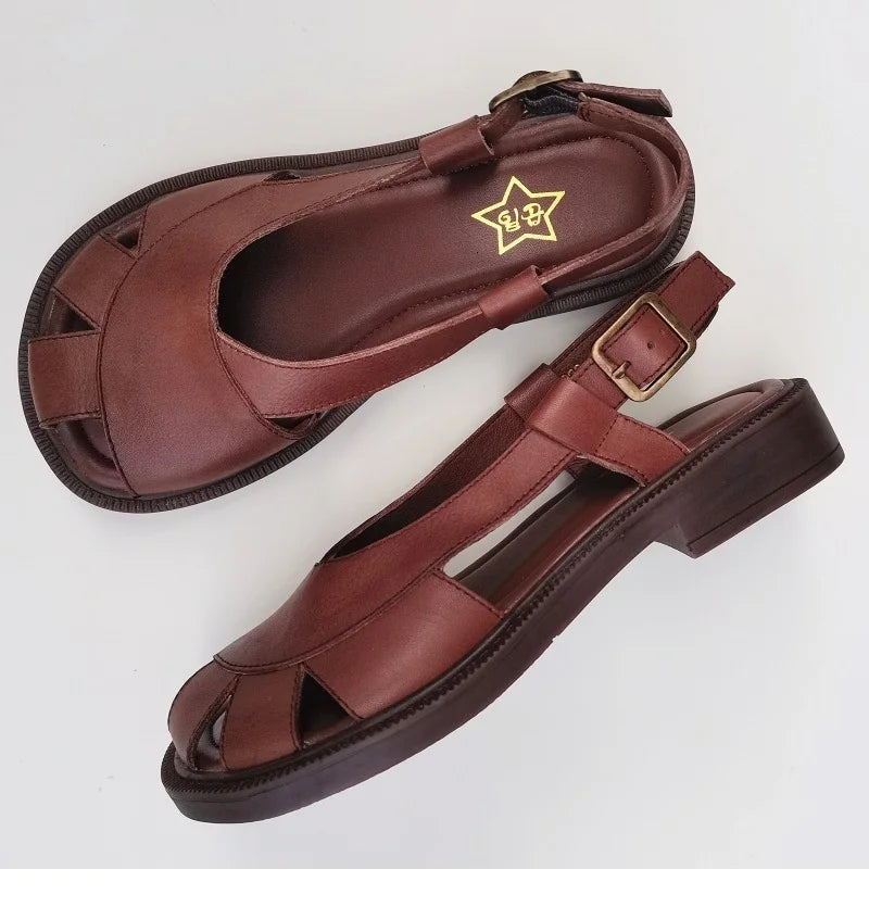 Careaymade-Genuine Leather wide toe big size sandals women's shoes original Handmade single breathable soft sole casual sandals