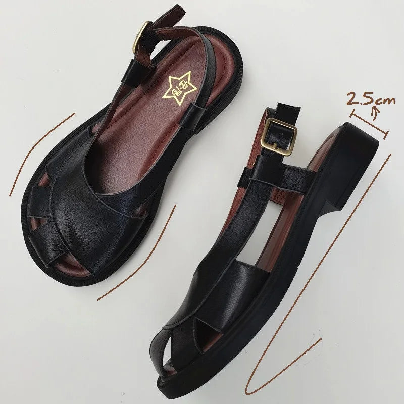 Careaymade-Genuine Leather wide toe big size sandals women's shoes original Handmade single breathable soft sole casual sandals