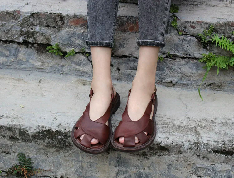 Careaymade-Genuine Leather wide toe big size sandals women's shoes original Handmade single breathable soft sole casual sandals