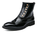 Men's Patent Leather Ankle Boots - Hook & Loop British Street Style Round Toe