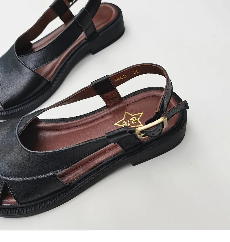 Careaymade-Genuine Leather wide toe big size sandals women's shoes original Handmade single breathable soft sole casual sandals