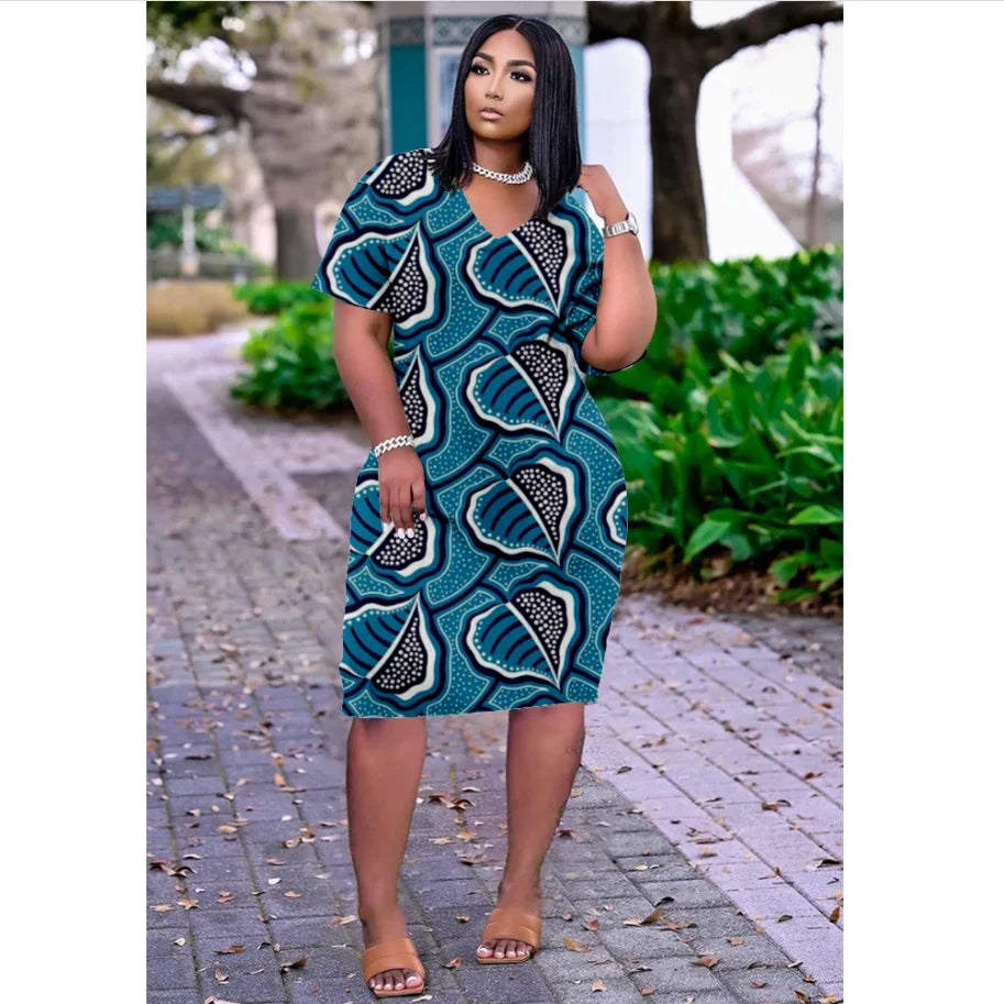 Fashion Native Midi Dresses Women Bohemian Party Evening Dress Women's Fashion African Dress Female Letter Sexy Sundress Slim
