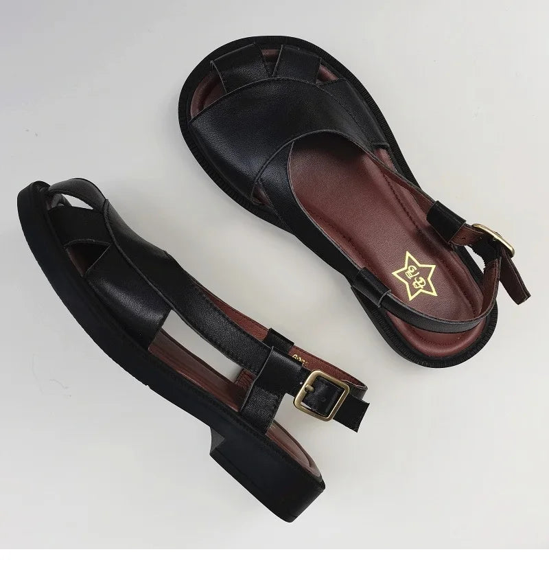 Careaymade-Genuine Leather wide toe big size sandals women's shoes original Handmade single breathable soft sole casual sandals
