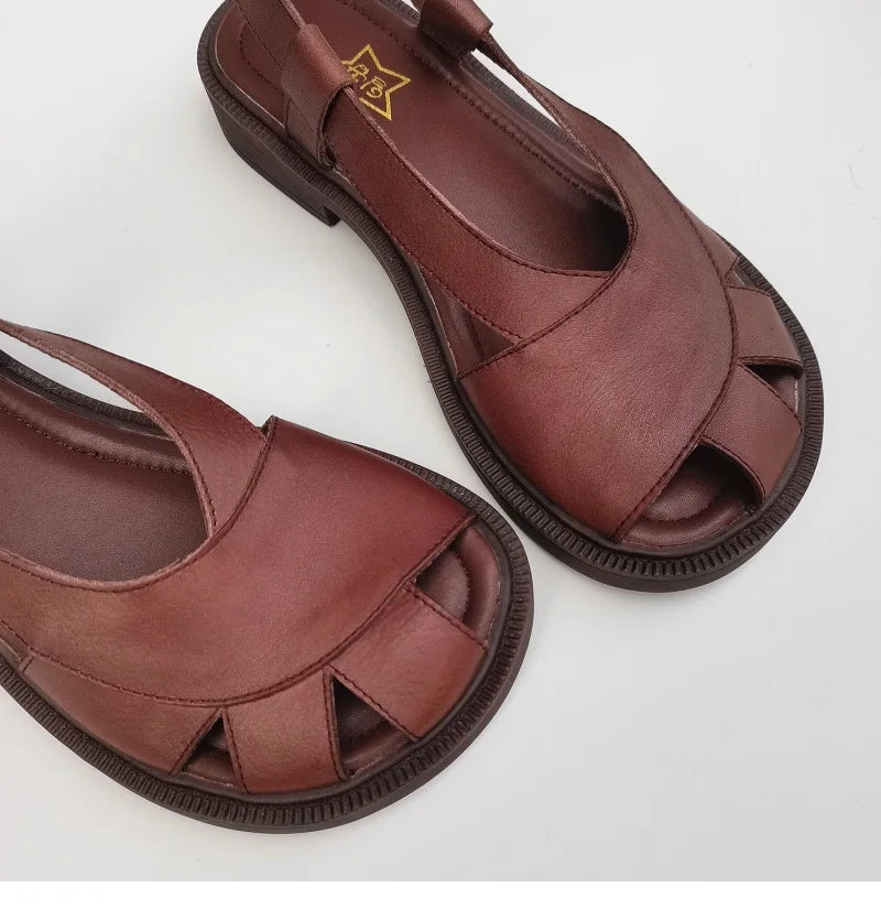 Careaymade-Genuine Leather wide toe big size sandals women's shoes original Handmade single breathable soft sole casual sandals