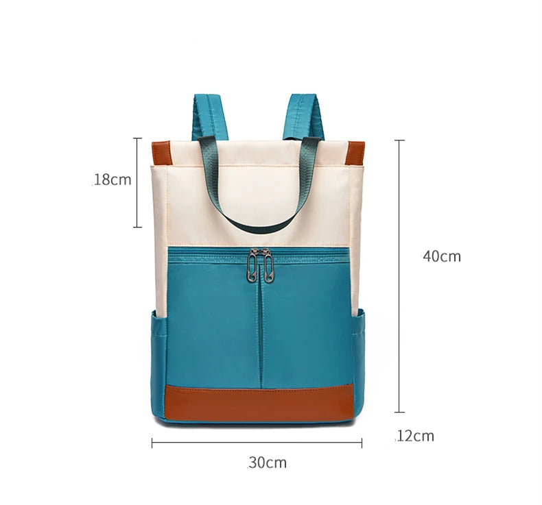 Color Block Oxford Tote Backpack