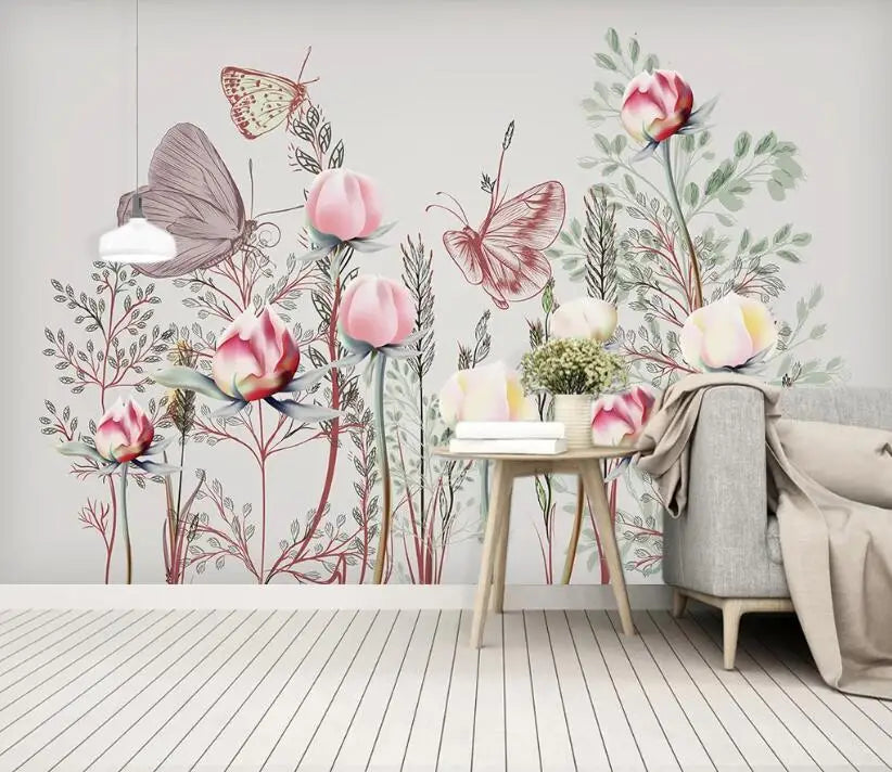 Custom 3D Floral Plant Wall Mural – 10 Designs, 7 Materials