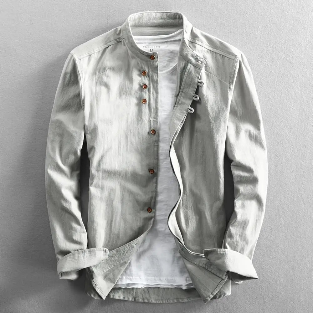 MANDARIN COLLAR LINEN SHIRT - Stand Collar, 4 Colors up to 7XL - Quiet Mornings