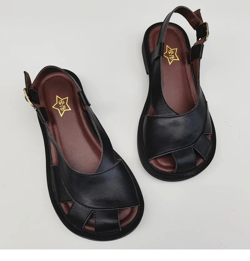 Careaymade-Genuine Leather wide toe big size sandals women's shoes original Handmade single breathable soft sole casual sandals