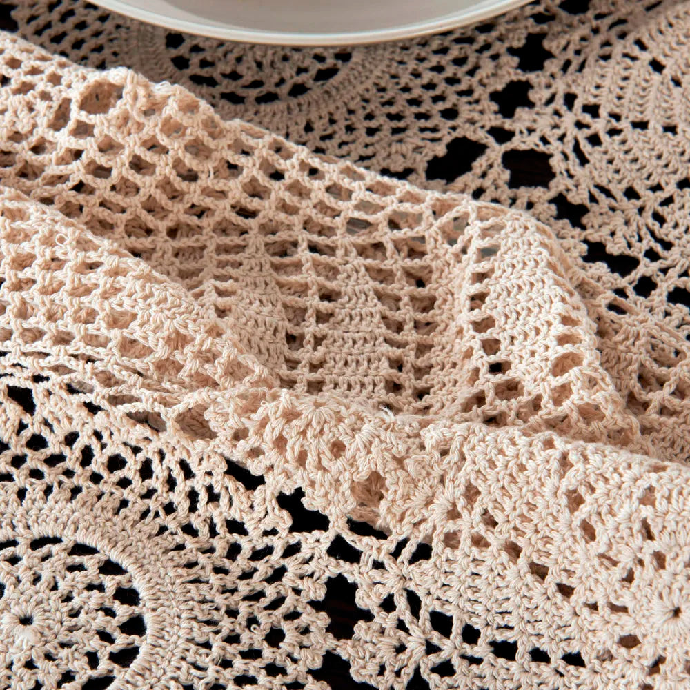 HANDMADE CROCHET TABLECLOTH - 100% Cotton Round Floral Lace - Slow Tables, Beautiful Moments