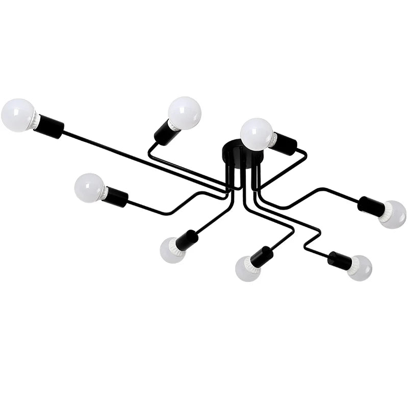 Retro Industrial Pipe Ceiling Light – Black/White, 4/6/8 Heads