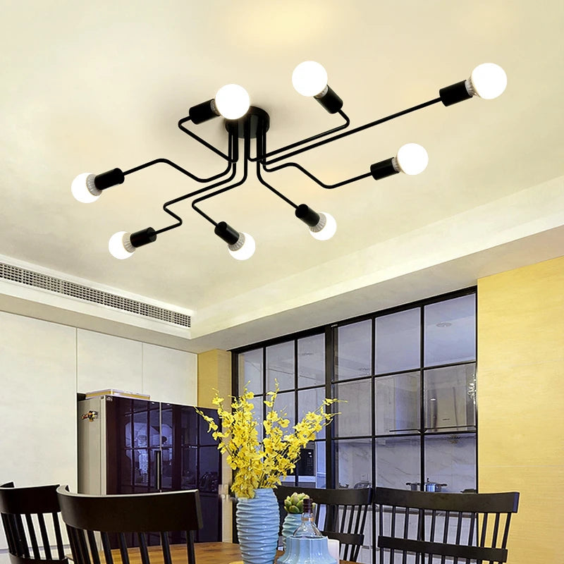 Retro Industrial Pipe Ceiling Light – Black/White, 4/6/8 Heads