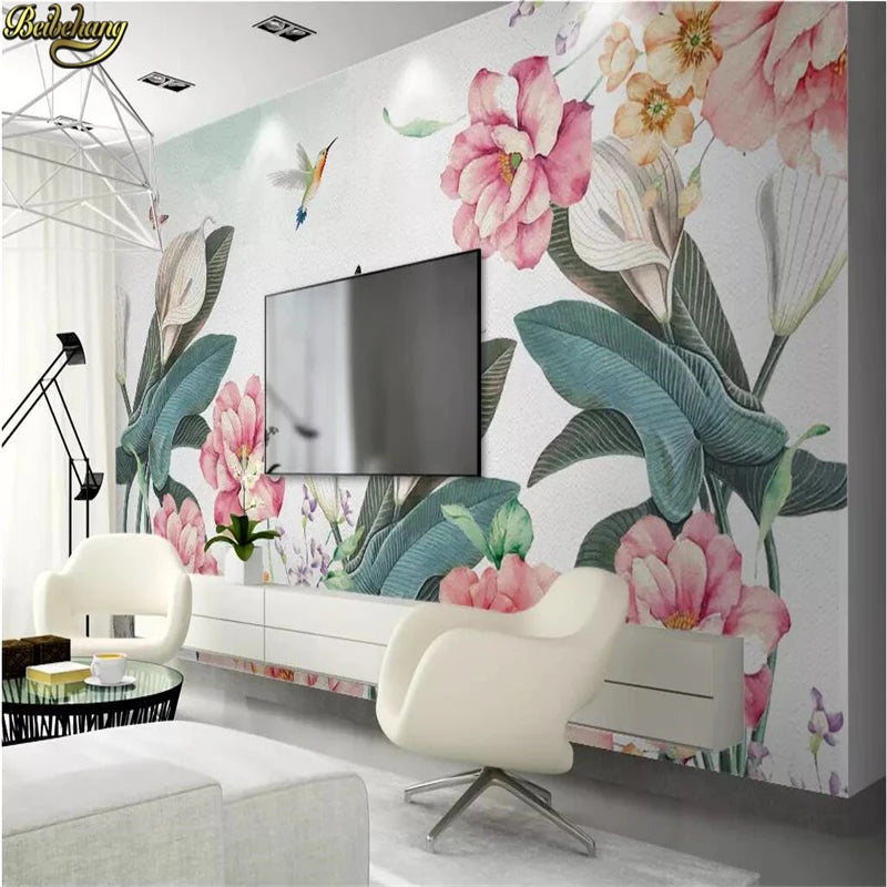 Custom 3D Floral Plant Wall Mural – 10 Designs, 7 Materials