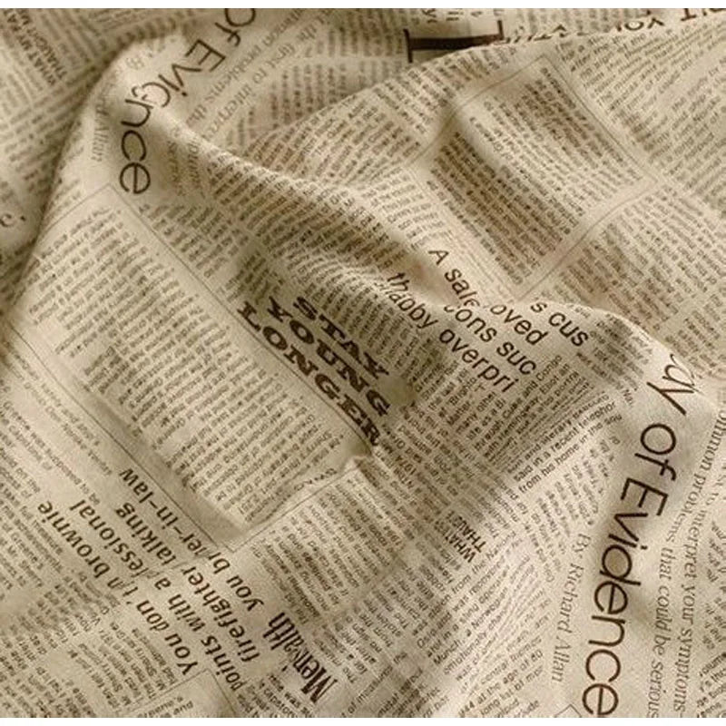 Newspaper Print Cotton Linen Fabric – by the Meter
