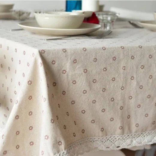 FLORAL PRINTED LINEN TABLECLOTH - Cotton Linen Daisy & Cherry Blossom - Garden Table, Sunday Mood