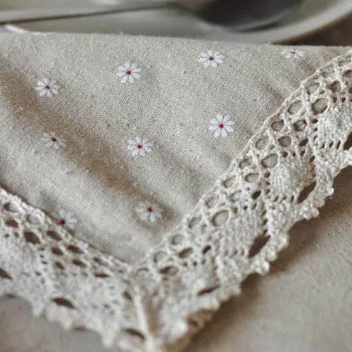 FLORAL PRINTED LINEN TABLECLOTH - Cotton Linen Daisy & Cherry Blossom - Garden Table, Sunday Mood