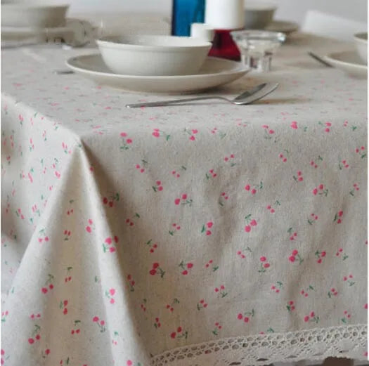 FLORAL PRINTED LINEN TABLECLOTH - Cotton Linen Daisy & Cherry Blossom - Garden Table, Sunday Mood