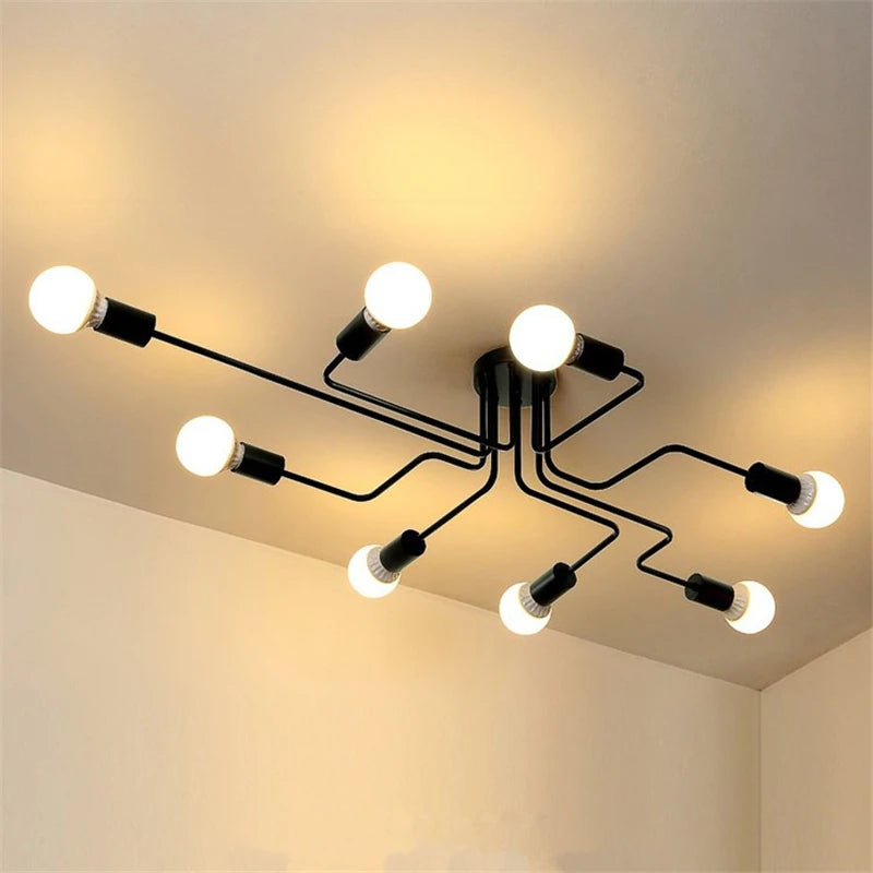 Retro Industrial Pipe Ceiling Light – Black/White, 4/6/8 Heads