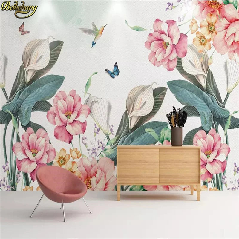 Custom 3D Floral Plant Wall Mural – 10 Designs, 7 Materials