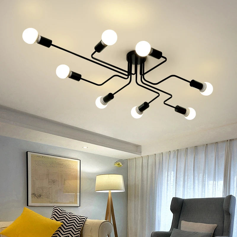 Retro Industrial Pipe Ceiling Light – Black/White, 4/6/8 Heads
