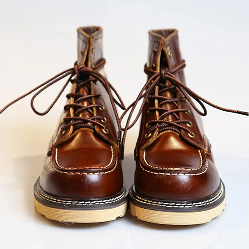 Men's Handmade Genuine Leather Ankle Boots - Lace-Up Retro Winter High Top Brown Coffee