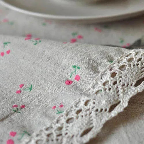 FLORAL PRINTED LINEN TABLECLOTH - Cotton Linen Daisy & Cherry Blossom - Garden Table, Sunday Mood