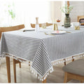 STRIPED COTTON LINEN TABLECLOTH - Tassel Trim, 5 Colors & 11 Sizes - Laid Tables