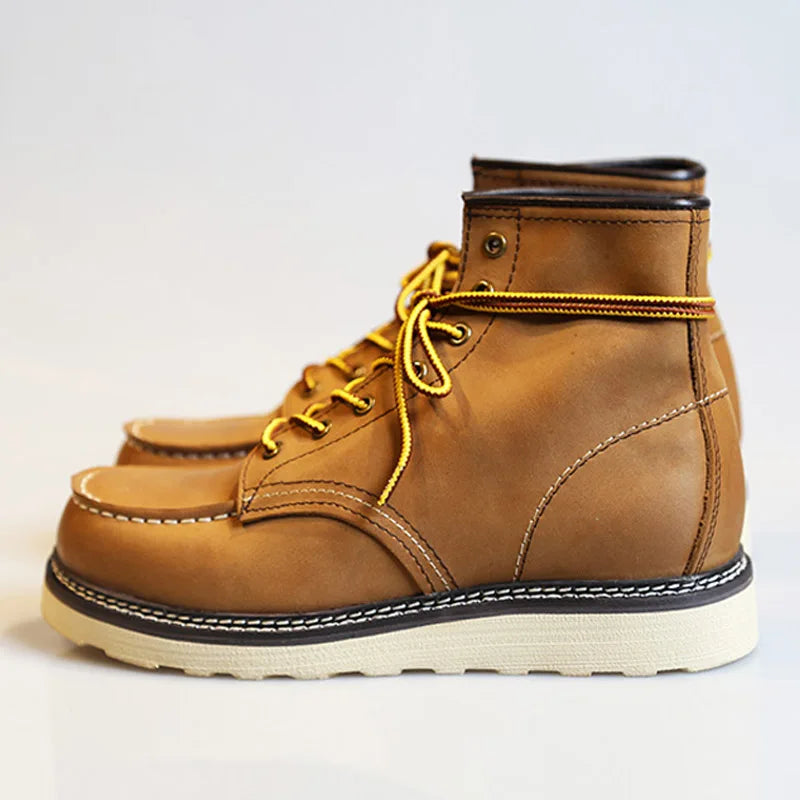 Men's Handmade Genuine Leather Ankle Boots - Lace-Up Retro Winter High Top Brown Coffee